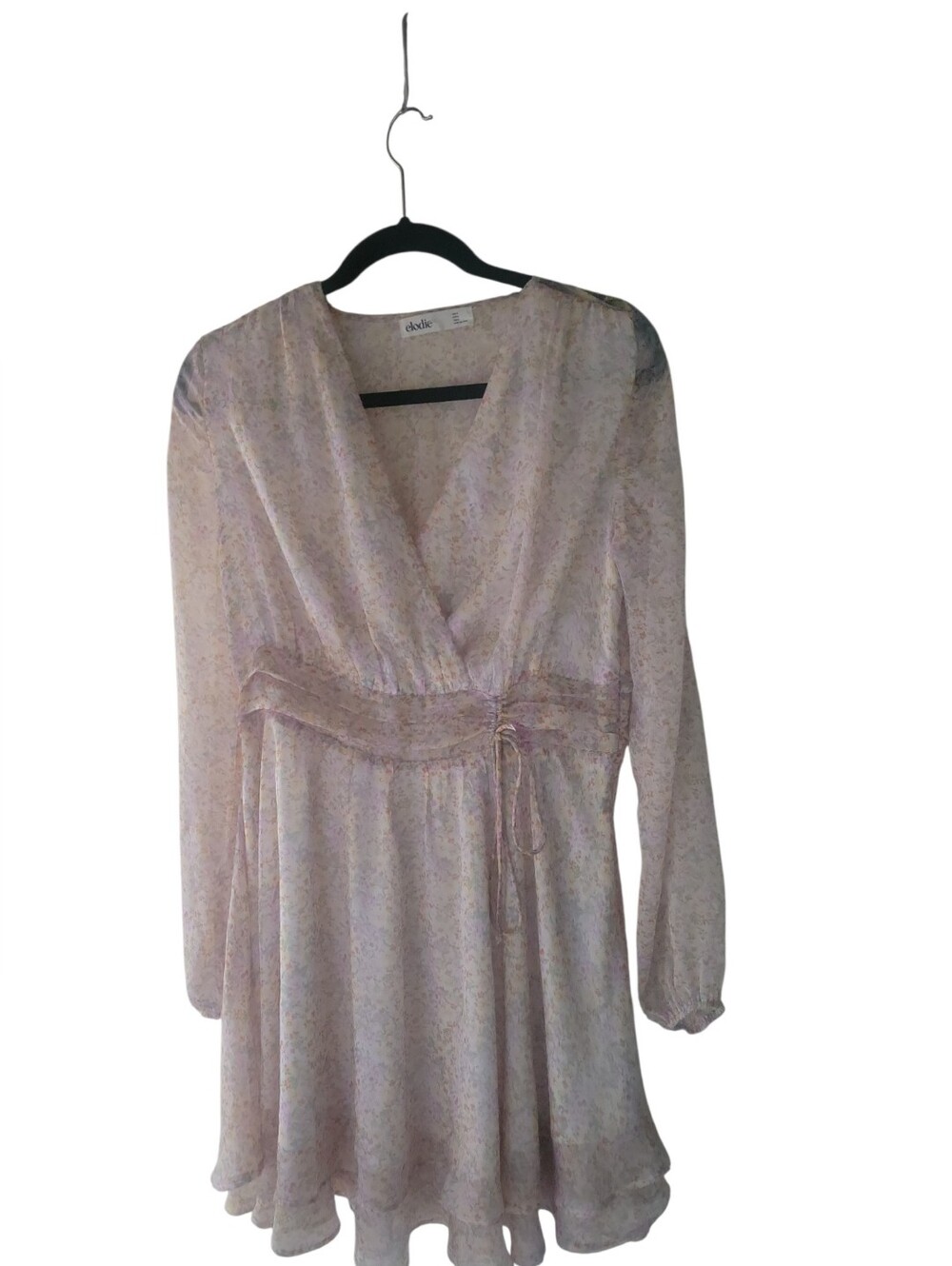 Elodie Delicate Pink Floral Fit & Flare Long Sleeve Sheer Flowy Mini Dress M